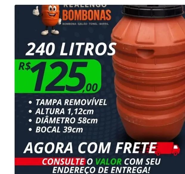 Bombonas de 240 litros, Bombona, Galão, Tonel, Barril, Tambor pra Água Gelo Ração Filtro 