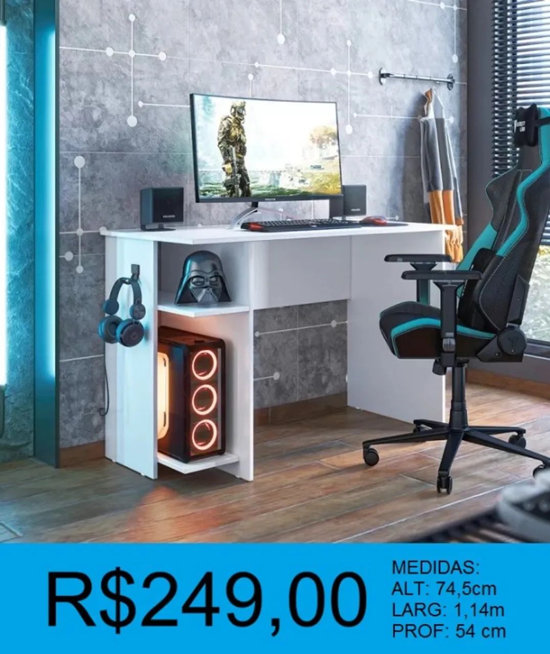 Mesa para escritório e gamer larg:1,14m - à pronta entrega - Foto 4