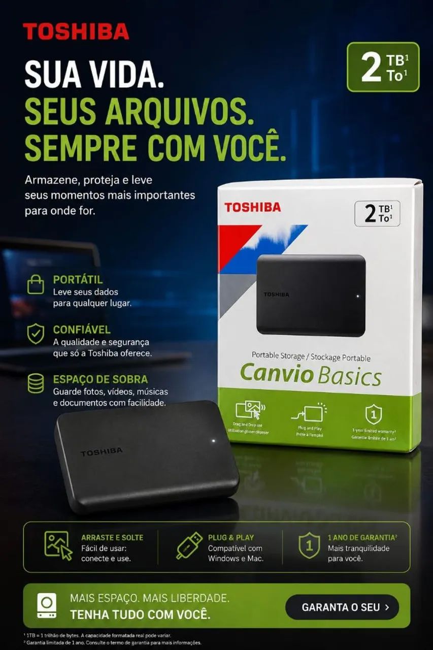 HD Externo Toshiba Canvio Basics 2TB - Novo | Pronta Entrega