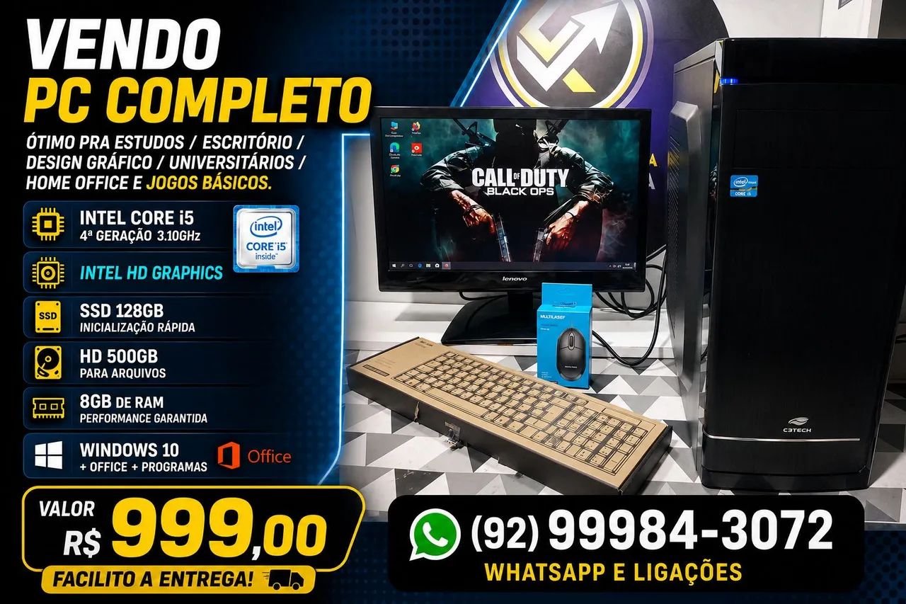 Vendo PC TOP I5 com SSD ótimo pra escritório/Lojas/ estudos.