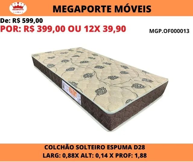 COLCHÃO DE SOLTEIRO ESPUMA D28