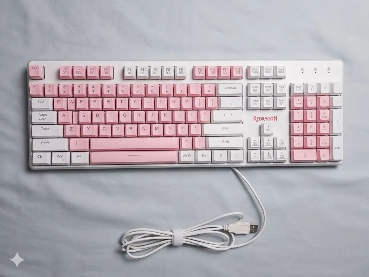 Teclado Gamer Redragon Dyaus 2 - Branco e Rosa