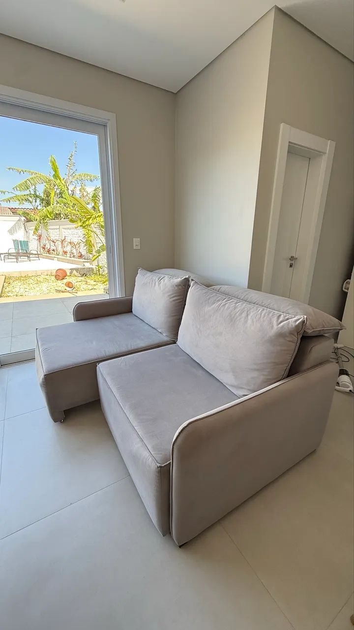 Sofá retrátil 2,10m chaise - Cinza claro - 2 Módulos - Foto 2
