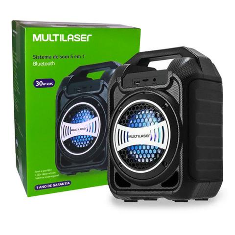 Caixa de Som Bluetooth Sp313 Multilaser 30W Com Efeitos Led Usb Rádio Fm Aux Micro SD