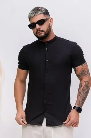 Camisa social manga curta linho