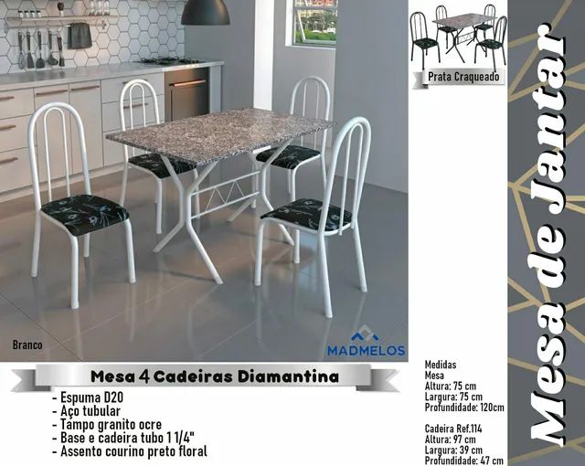 Mesa 4 cadeiras diamantina levo hoje