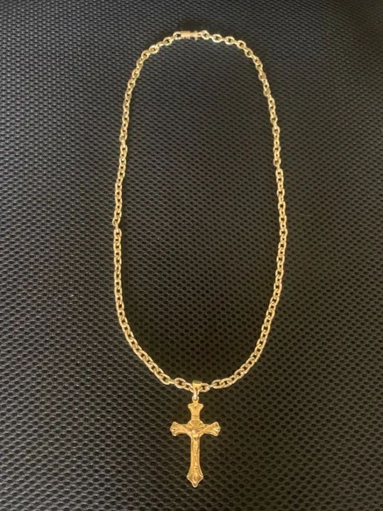 Corrente cordão cartier moeda antiga com pingente de crucifixo - Foto 3