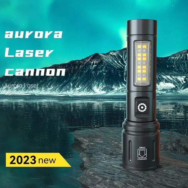 Lanterna Led laser 500 +metros, alumínio, mais Led cob lateral usb 