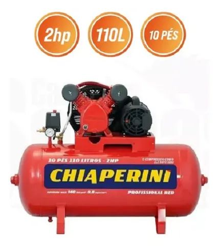 Compressor De Ar Elétrico Chiaperini Red 10 Pés 2CV 100 Litros 140Libras Mono ou Trifásico - Foto 2
