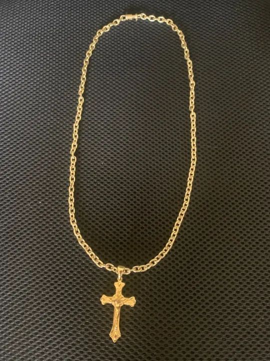 Corrente cordão cartier moeda antiga com pingente de crucifixo - Foto 2