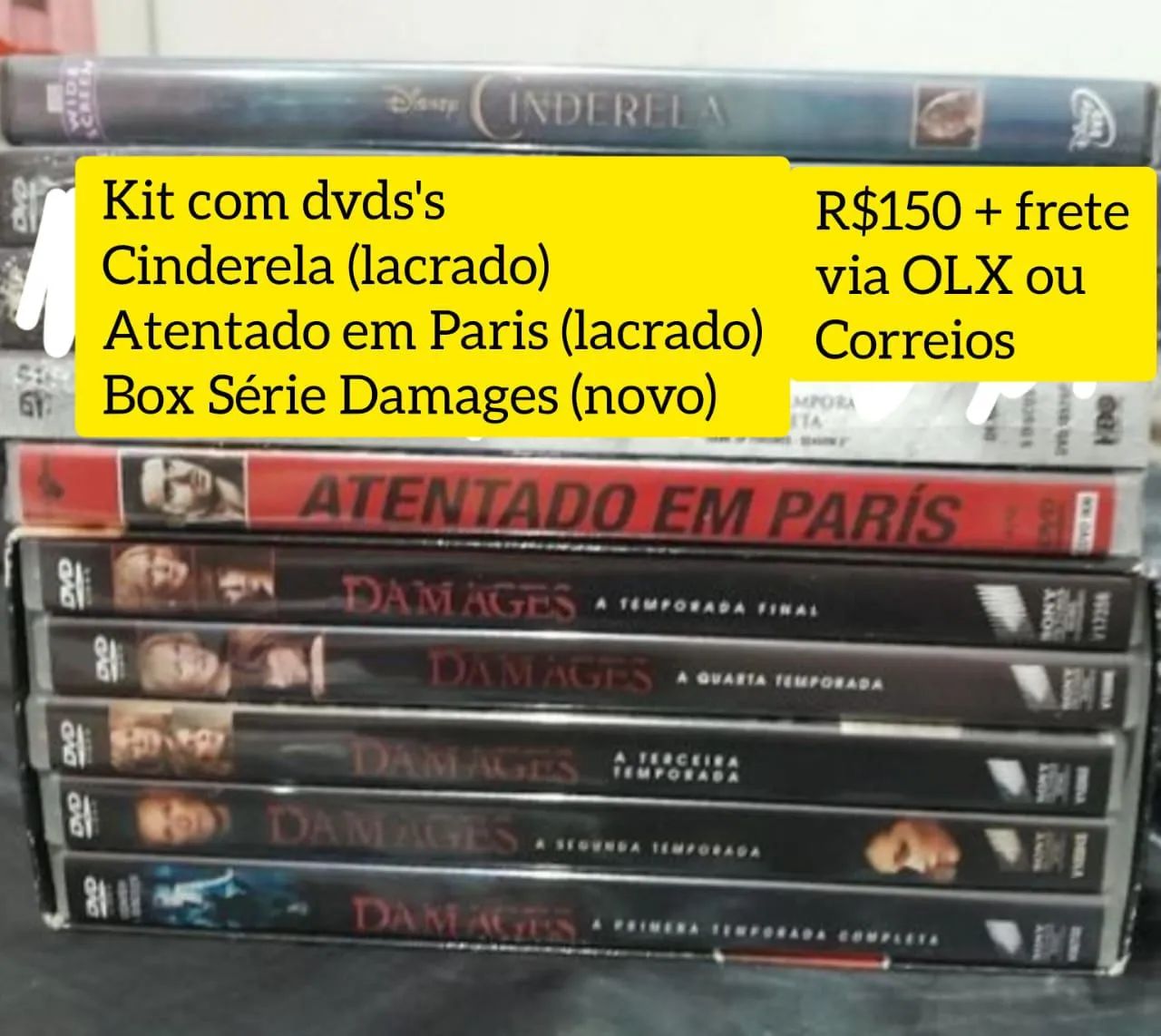 Kit com DVDs - Cinderela, Atentado em Paris e Damages complera