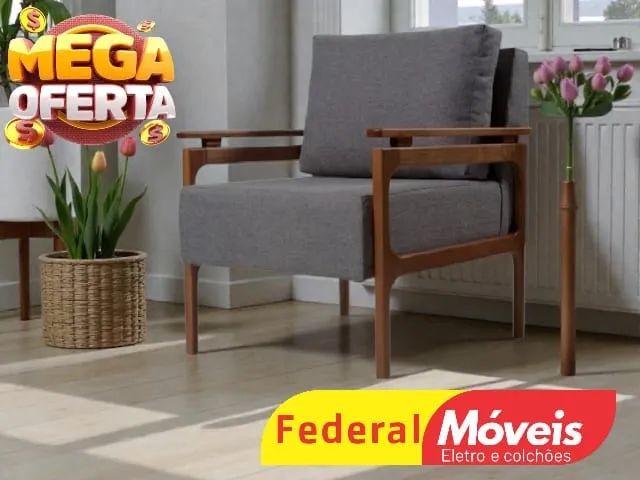 Poltrona em Linho Bege e Cinza c/ Molas no assento ENTRE EM CONTATO