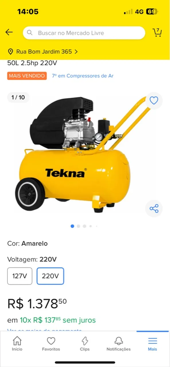 Compressor de ar Tekna 50L 2.5hp 220V