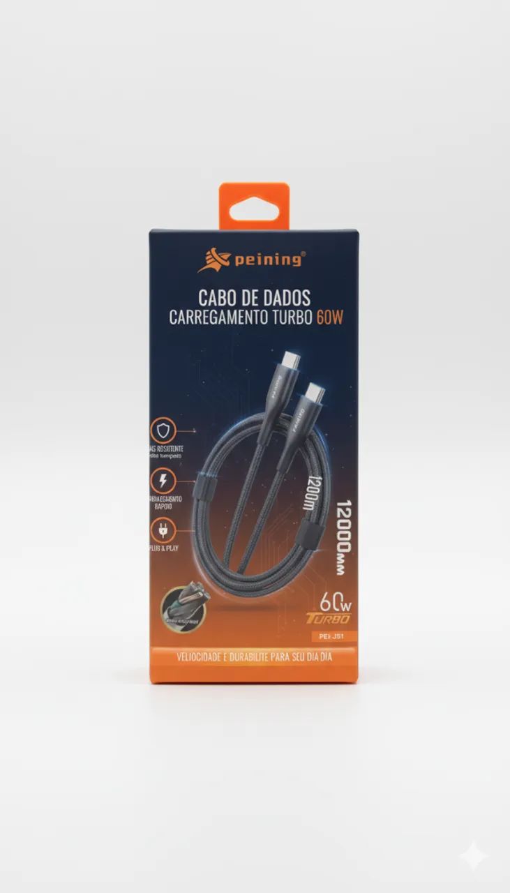 Cabo de Dados Peining PEI-J51 - Carregamento Turbo 60W | 1.2m - Foto 2