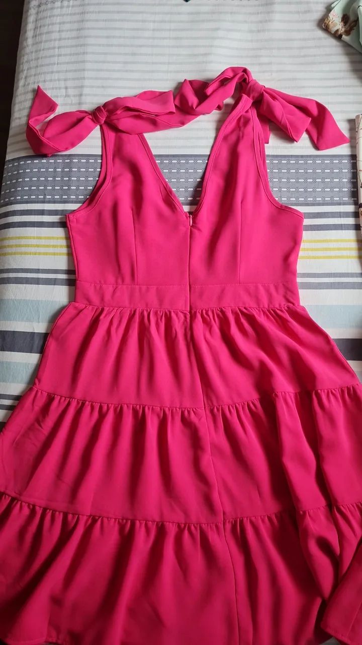 Vestido Rosa Decote V com Amarrações - Foto 2