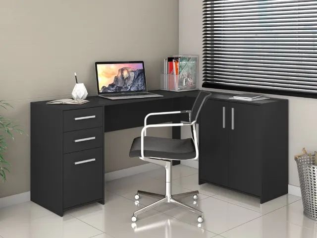 Mesa Home Office de Canto com 3 Portas e 2 Gavetas  ( **Promoção Frete Grátis** )  - Foto 3