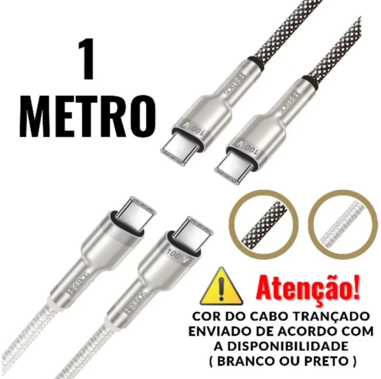 Cabo Dual Type-C 100W Metal Waves HREBOS Premium - 1 metro - Foto 3