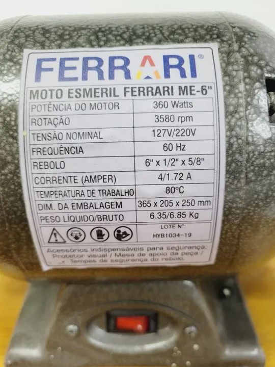 Moto Esmeril Ferrari ME-6 360W 3580rpm - Foto 5
