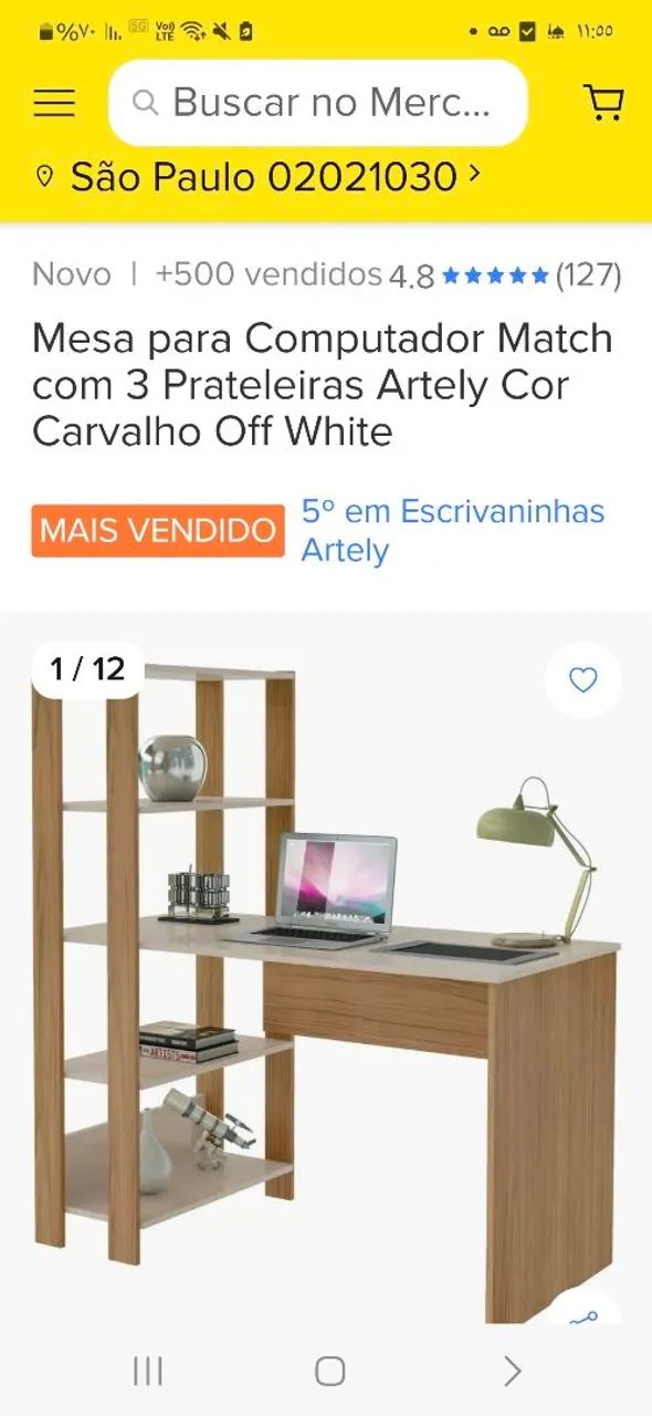 Mesa para computador match com 3 prateleiras artely 