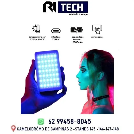 Luz de Preenchimento Fotografia LED RGB 2700k-6500k Recarregável