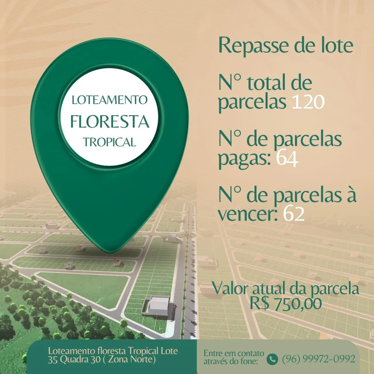 Repasse de terreno Loteamento Floresta Tropical