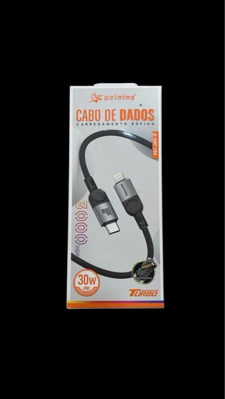 Cabo de Dados Carregamento Rápido 30W 3 metros fibrado Tipo C/ios