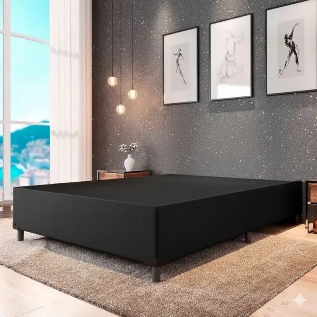 Base Cama Box Casal Suede Preto 138x188