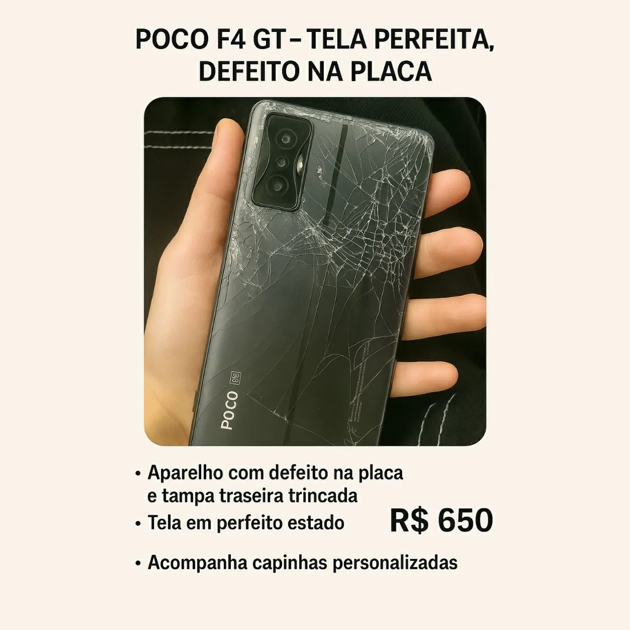 POCO F4 GT PARA REPARO OU PEÇAS - TOP DE LINHA COM POTÊNCIA BRUTA!