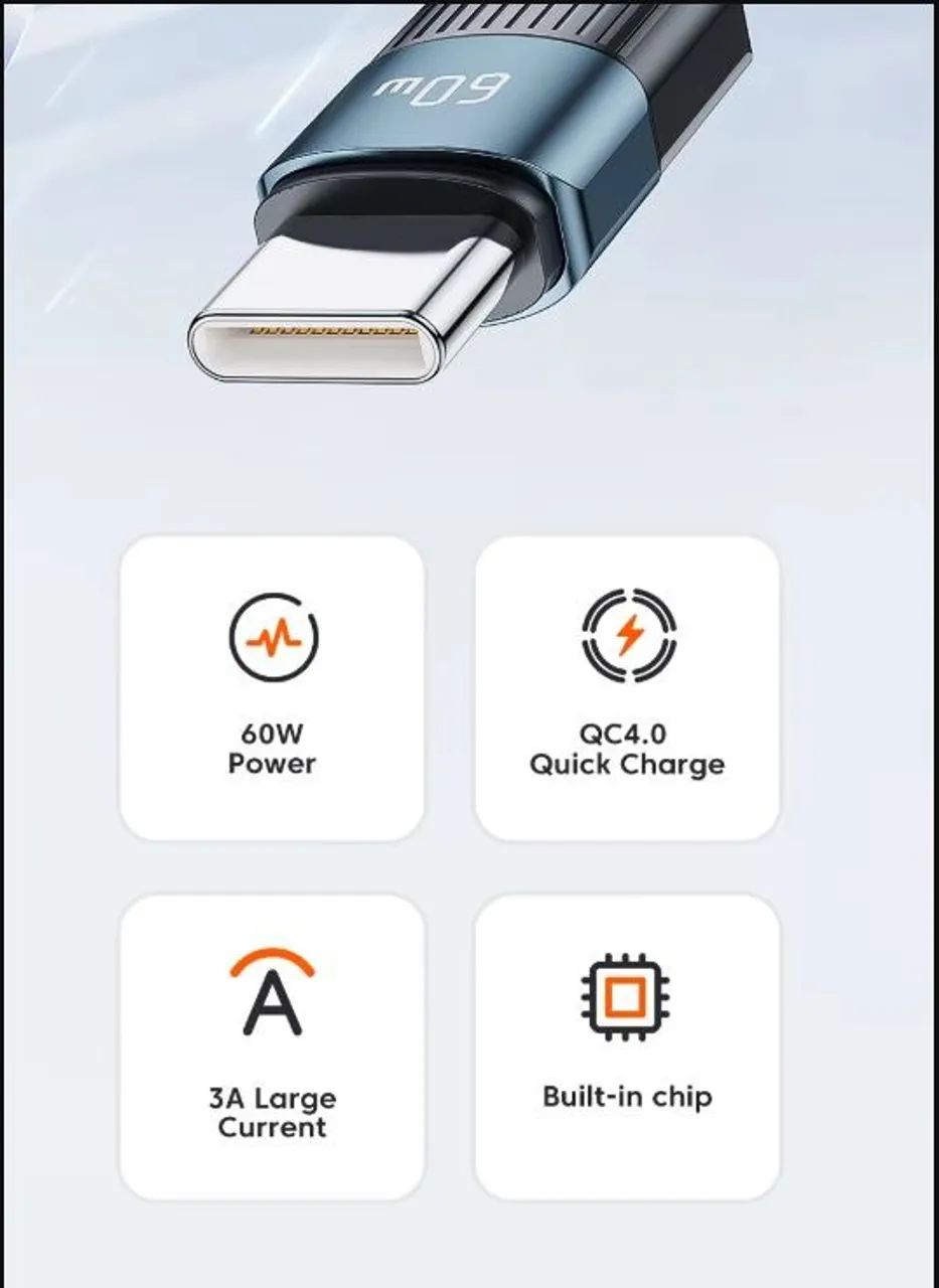Cabo USB-C Essager 60W PD 1m Carregamento Rápido Tipo C iPhone 15 16 Android Nylon Reforça - Foto 2
