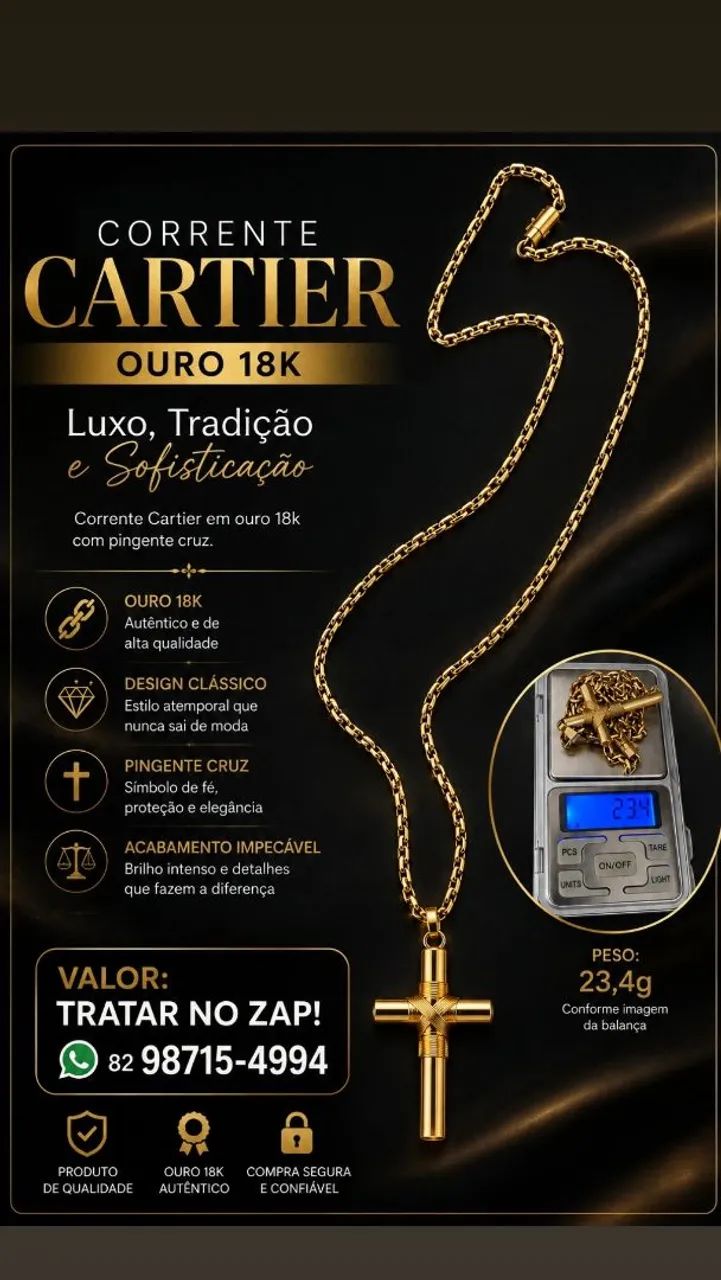 Corrente de Ouro 18k Cartier Oferecendo Luxo, Empoderamento e Masculinidade. - Foto 2