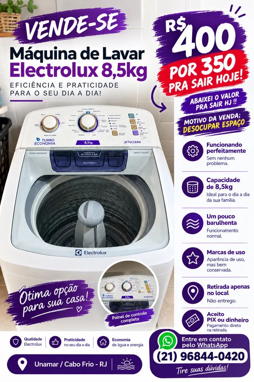 Máquina de lavar funcionando  350 pra sair hj