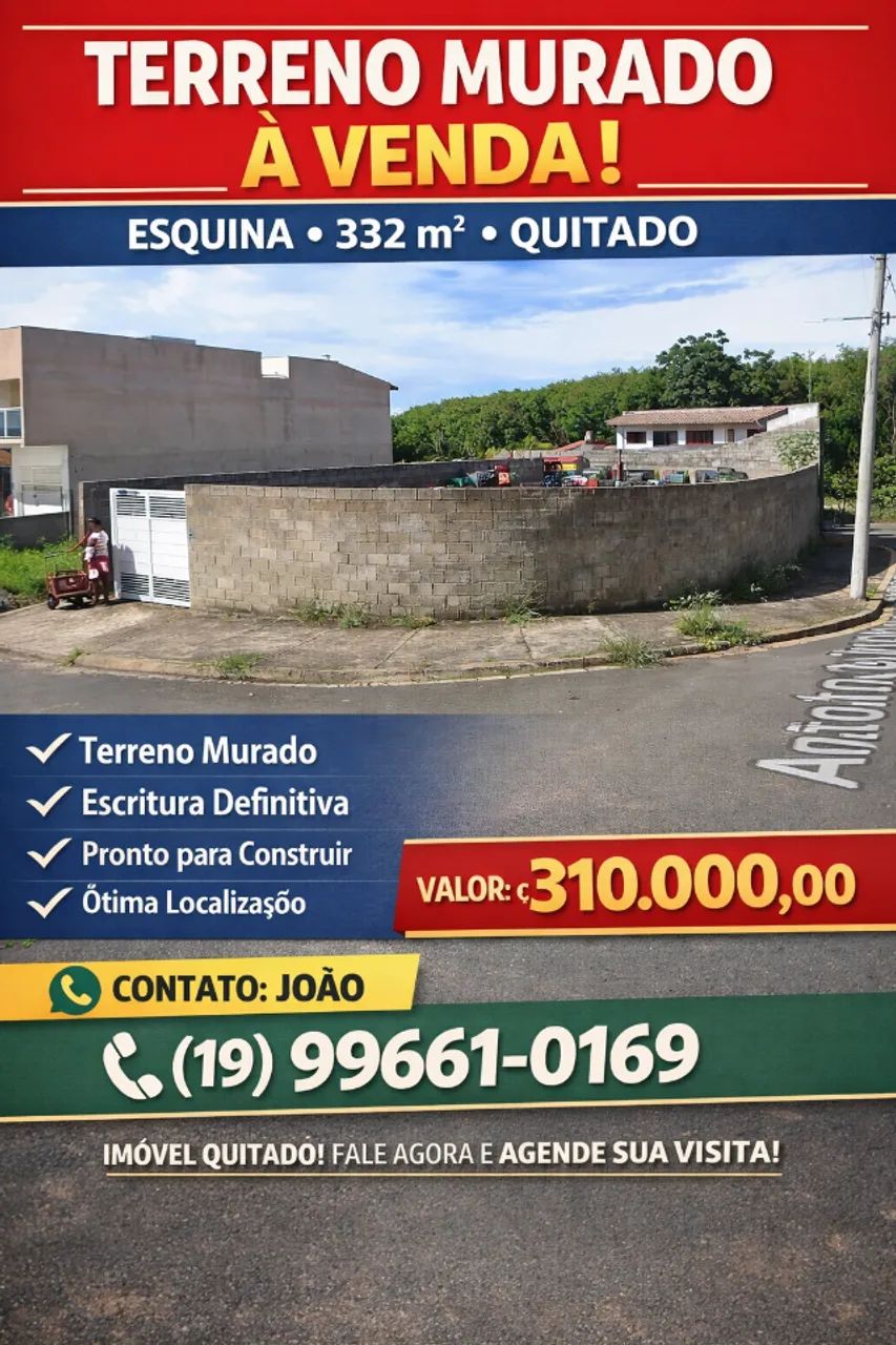 Terreno de esquina terras de Santa Maria Hortolandia 332 m2