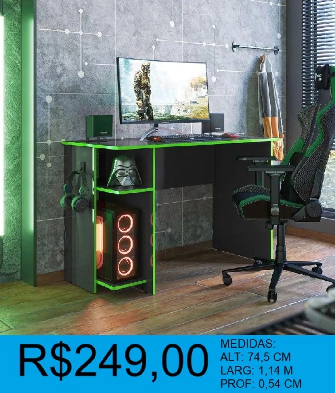 Mesa para escritório e gamer larg:1,14m - à pronta entrega - Foto 2