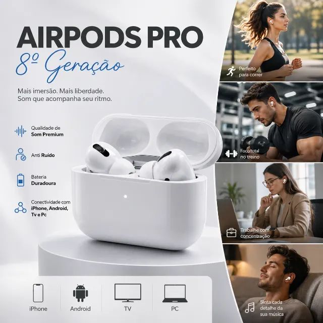 Fone de Ouvido Airpods Pro 8º Geração - Lançamento 2026 Anti