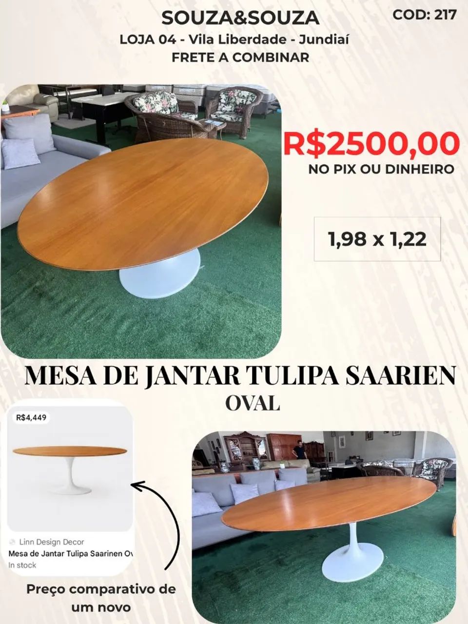 Mesa de Jantar Tulipa Saarien Oval