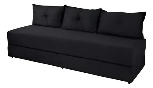 Sofá Cama Sofanete Multiuso c/ 3 Almofadas Sued Preto - Entrega Rápida! 