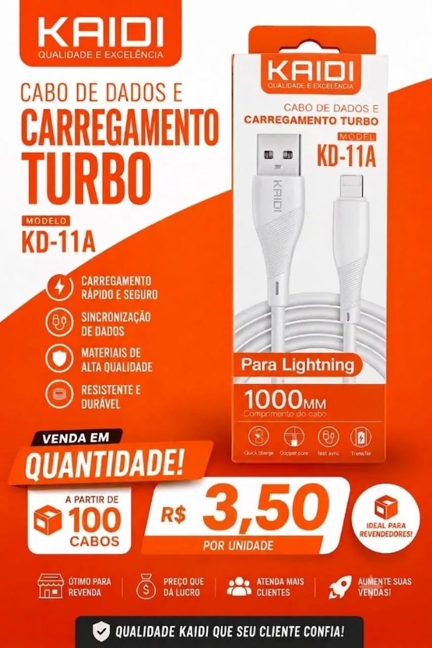 Lote Cabo Carregador Kaidi