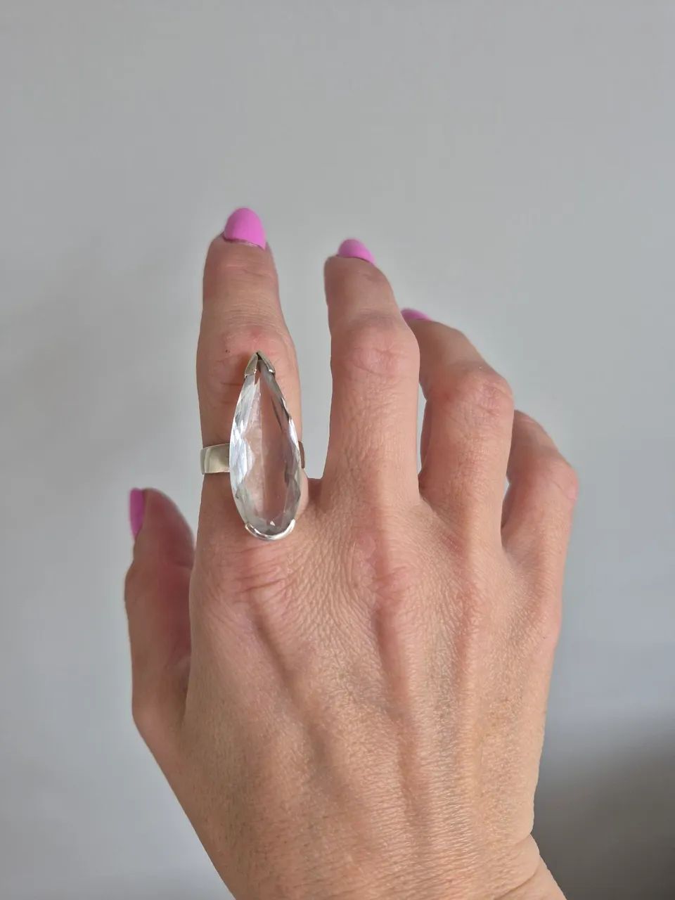 Anel prata quartzo transparente 