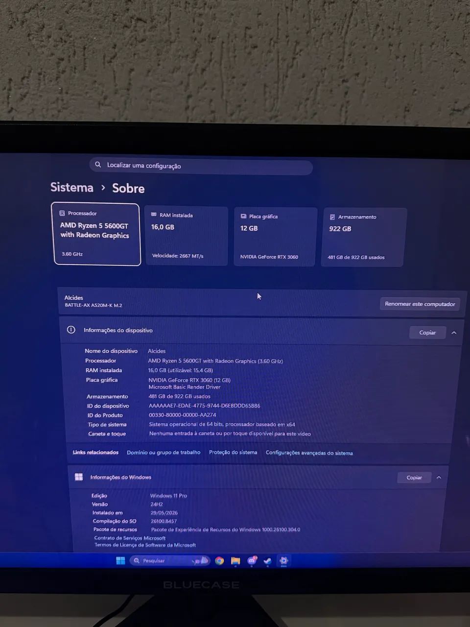 Pc gamer AMD Rysen 5600gt ,RTX 3060 12 gb  - Foto 3