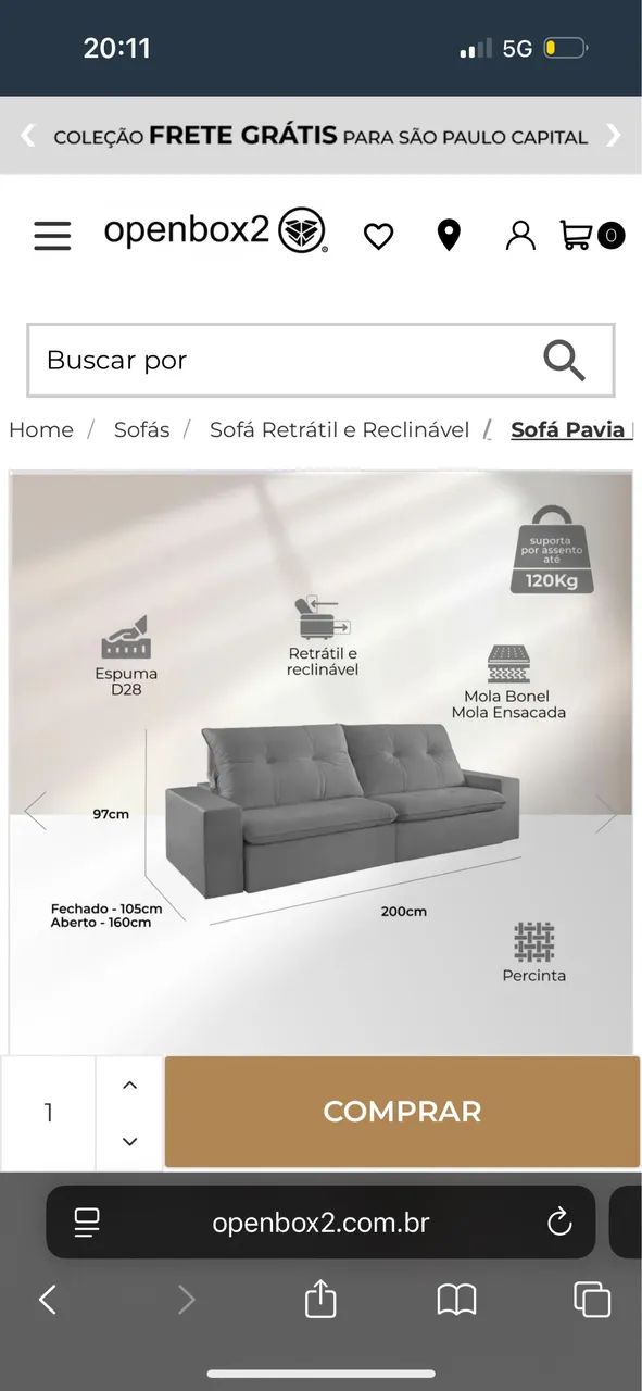 Sofá retrátil com mola da loja OpenBox