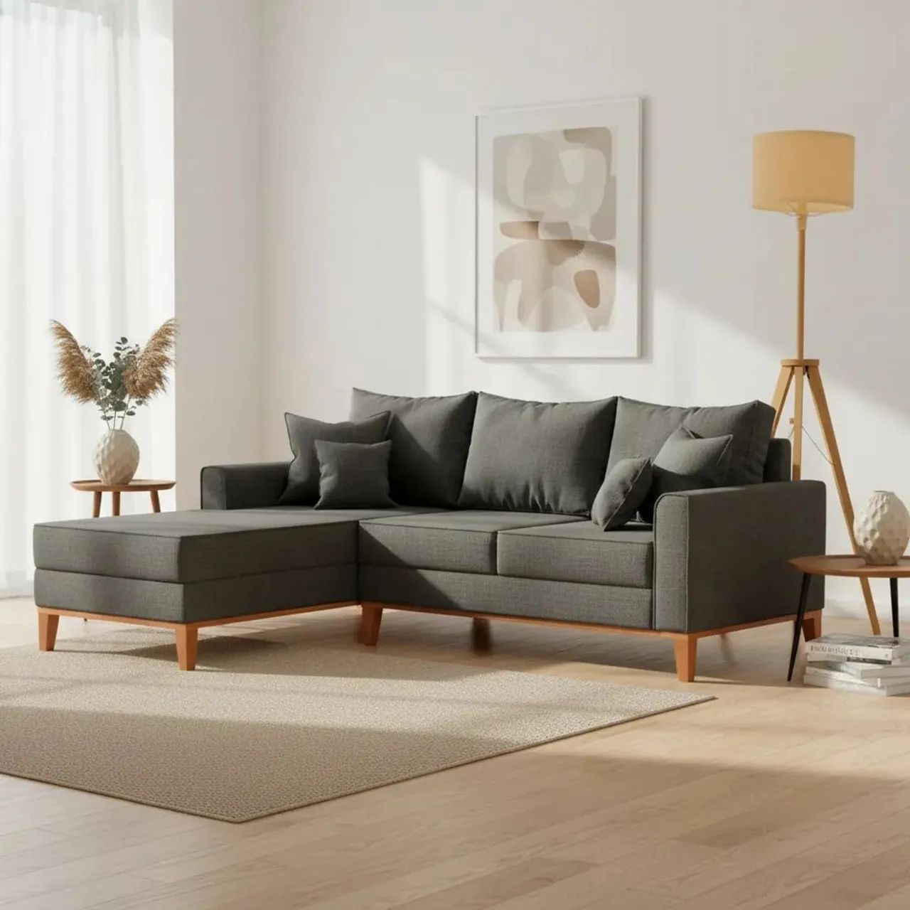 Sofá com chaise em linho Pés e base em Madeira várias cores 2 metros  - Foto 3