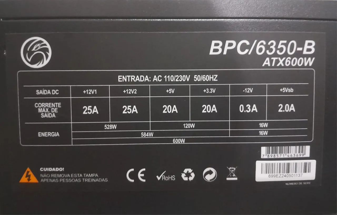 Fonte ATX, BPC 600W (BPC-s6350) semi nova - Foto 2