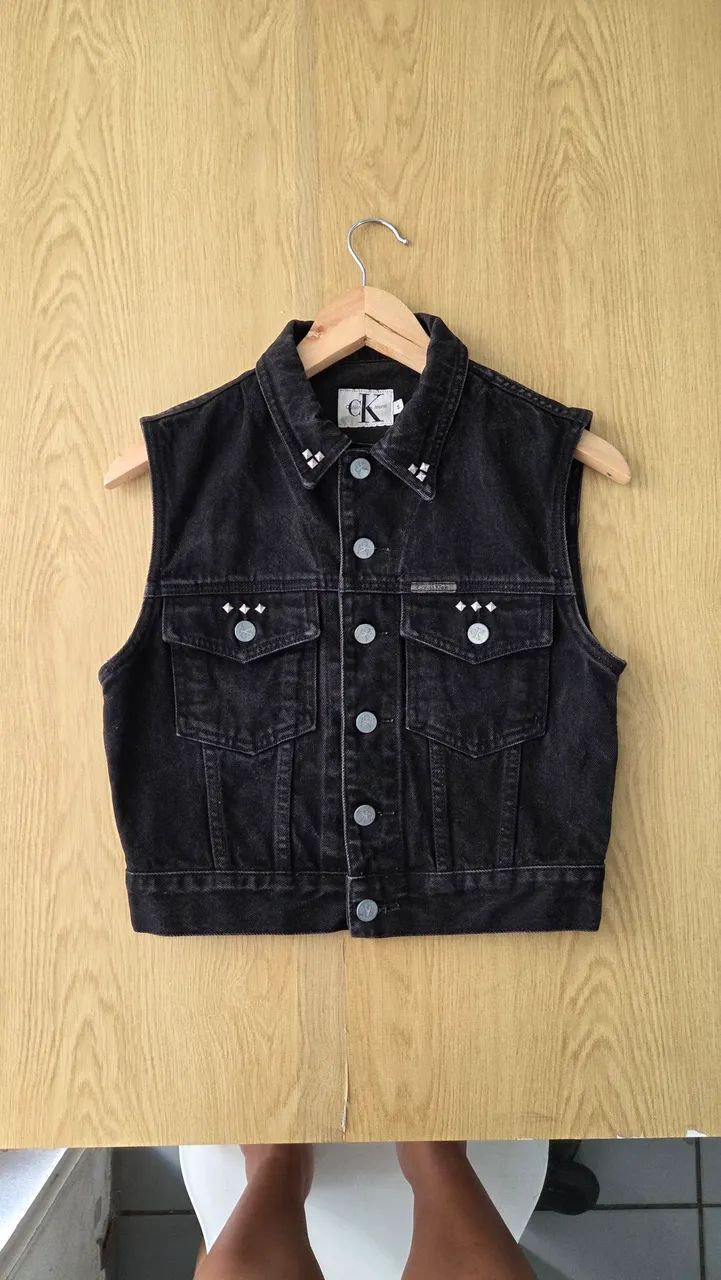 colete jeans calvin klein preto p