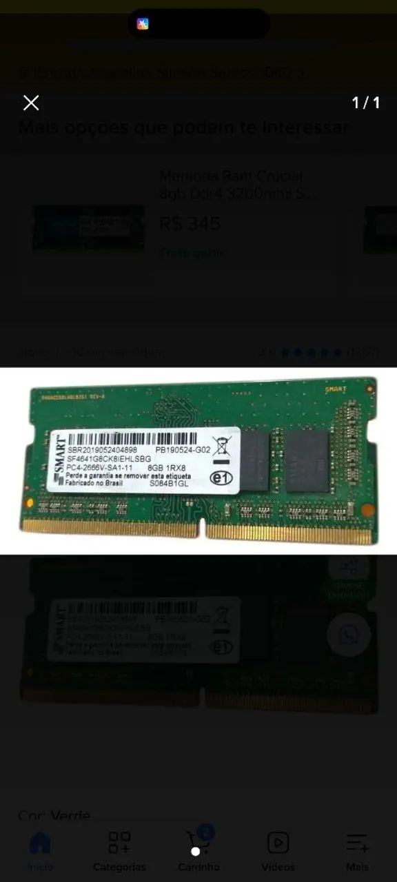 Memória RAM 8 gigas DDR4 