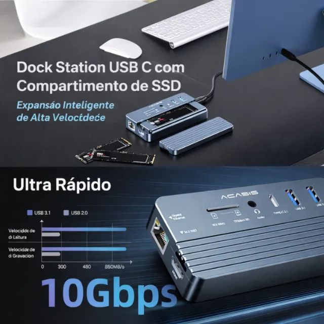 Hub Dock Station 10 Em 1 Usb-c 10gbps Com entrada para Ssd M.2 compatível Mac Mini Macbook - Foto 4