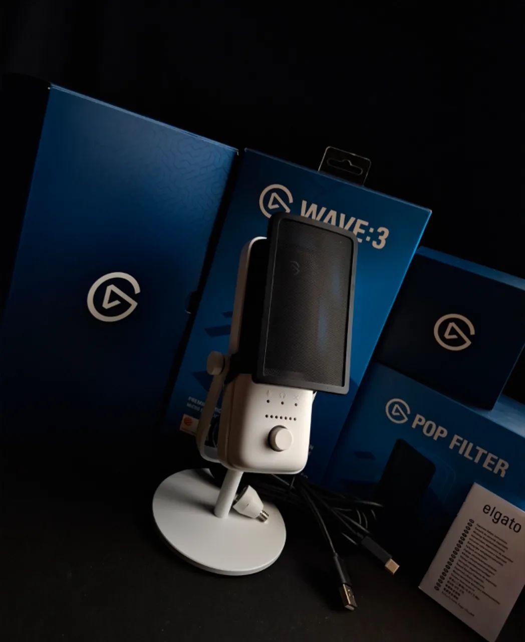 Microfone Elgato Wave 3 Branco + Pop Filter Original + Caixas Originais  - Foto 2