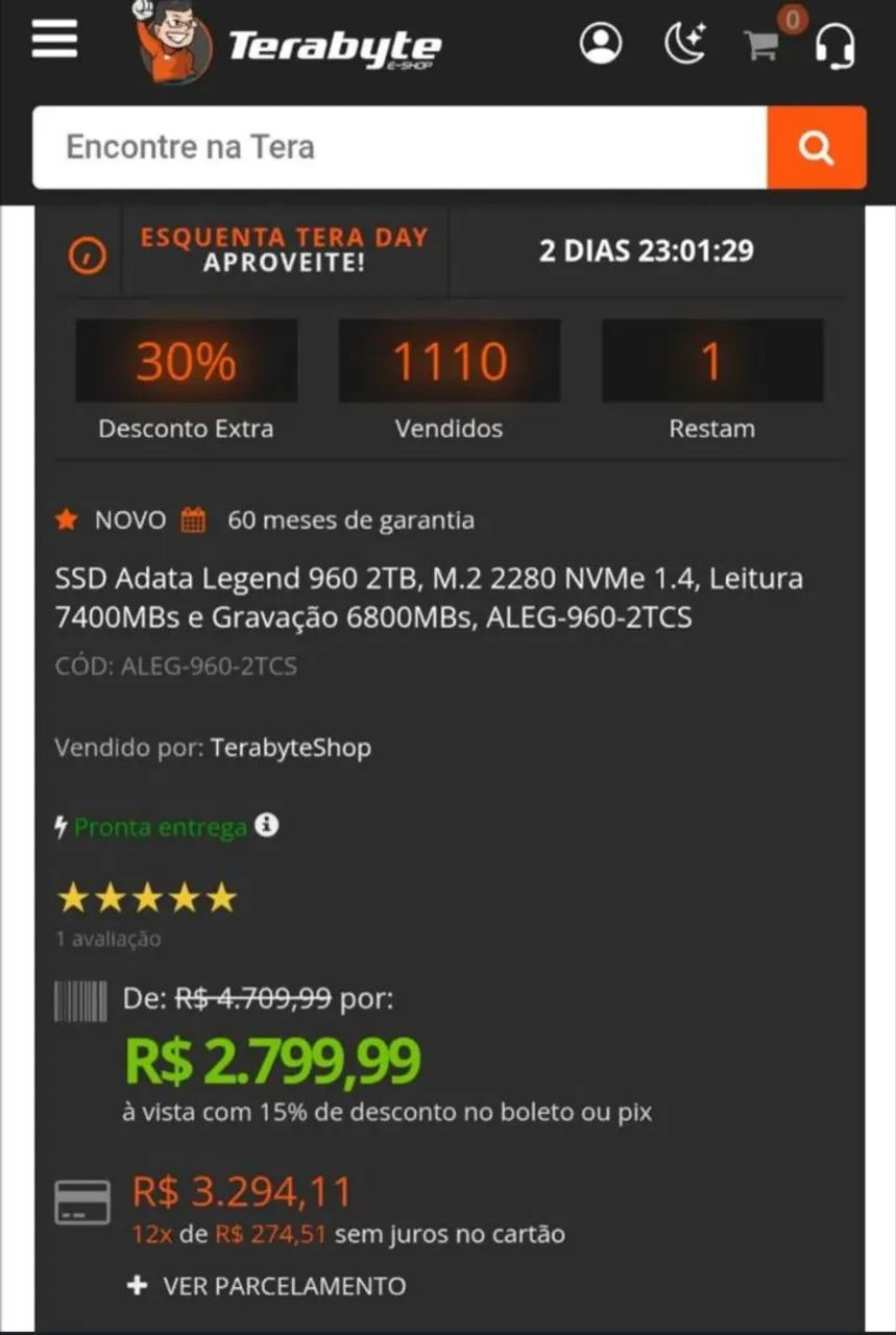 SSD nvme Adata Legend 960 2tb - Foto 2