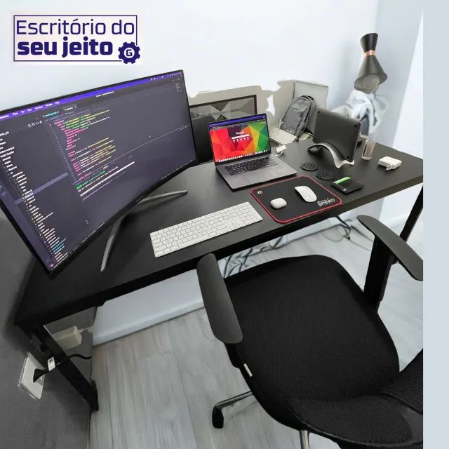 Escrivaninha 1,80m NOVA Mesa Estilo Industrial Multiuso Computador Gamer Notebook Office - Foto 2