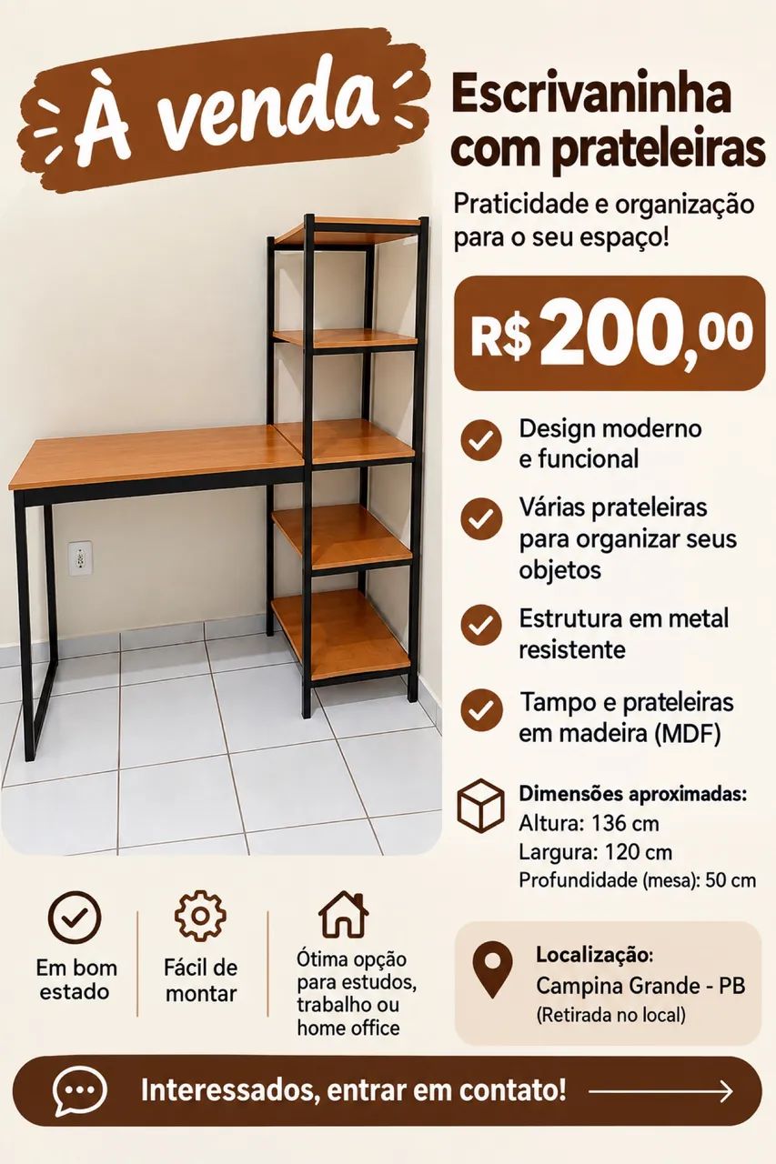 Escrivaninha com prateleiras