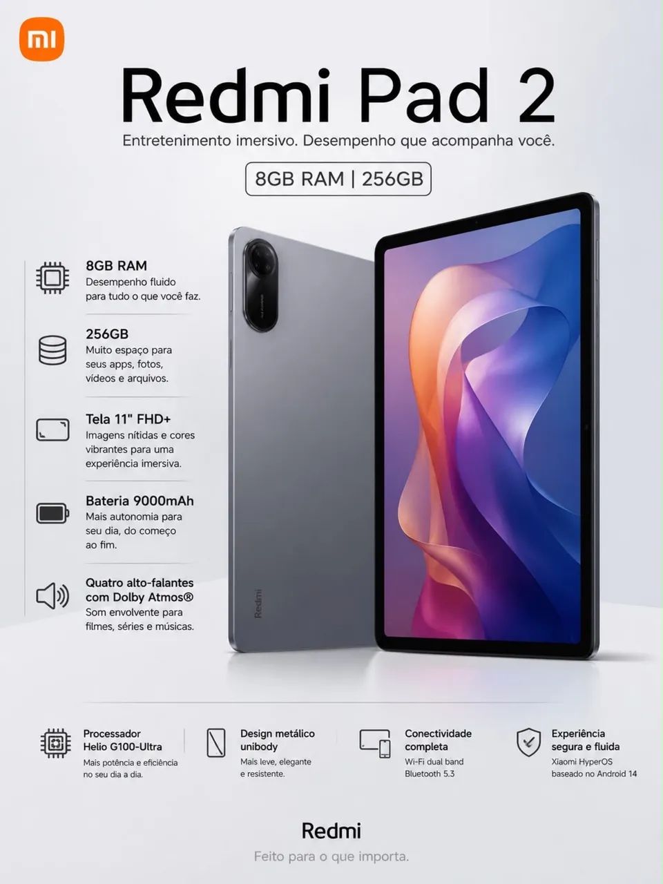 Tablet Redmi Pad 2 256/08 Lacrado Entregamos Grátis Garantia 